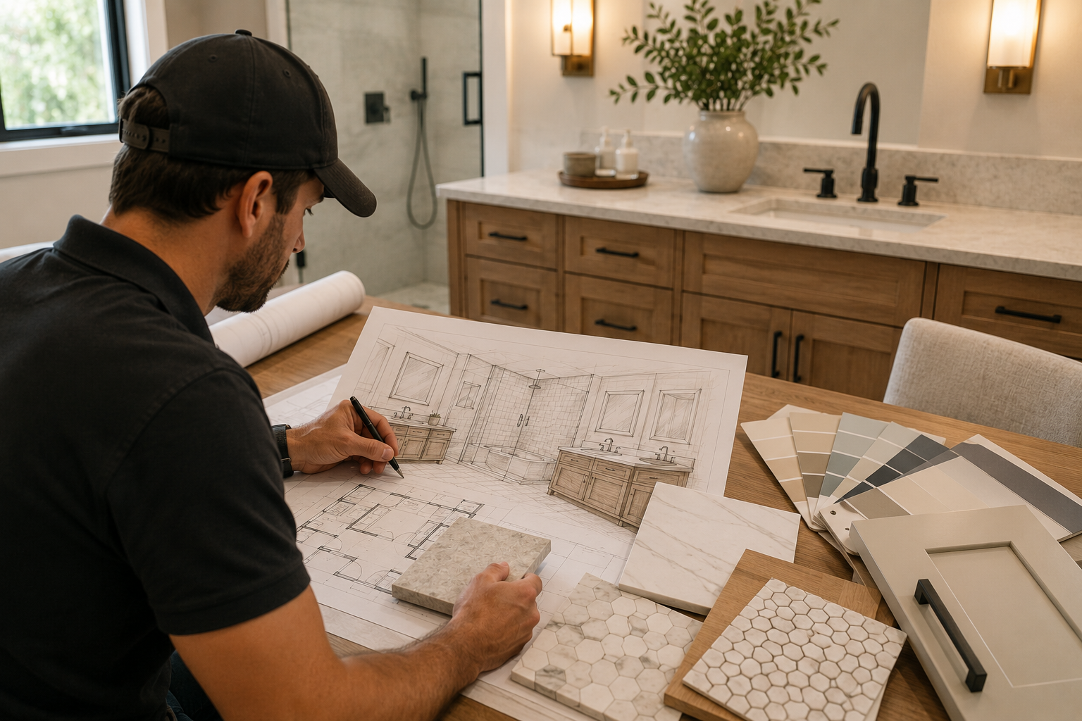 Contractor working on a bathroom remodeling project in Huntsville TX