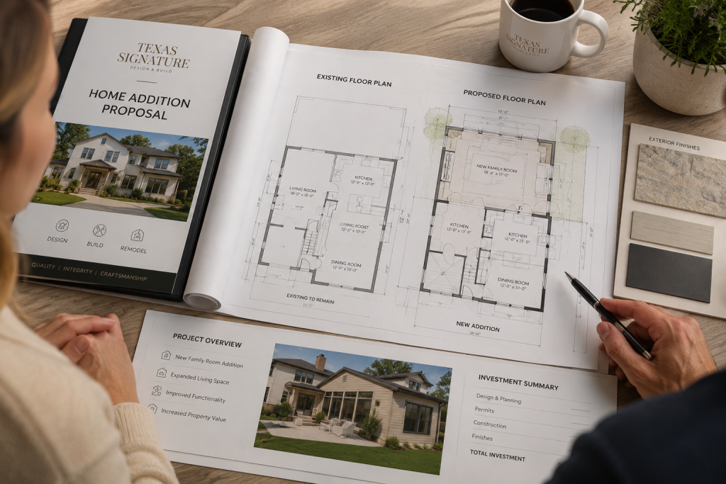 Texas homeowners deciding between moving to a larger home or building a custom home addition