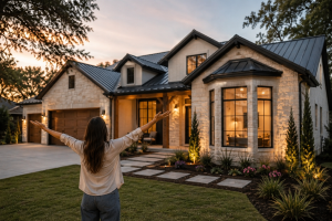 Homeowner admiring one of the best home improvements for Texas homes after completing a luxury exterior remodeling project.