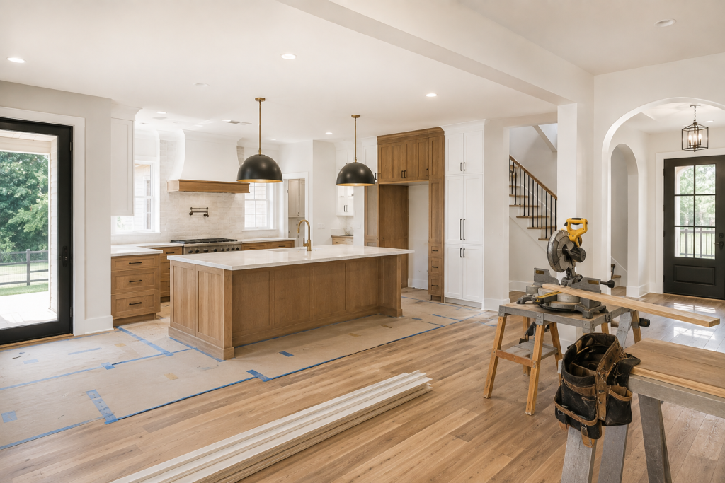 Beautiful Texas home renovation in progress showcasing remodeling decisions you'll never regret, including an open layout, custom kitchen, and quality finishes.