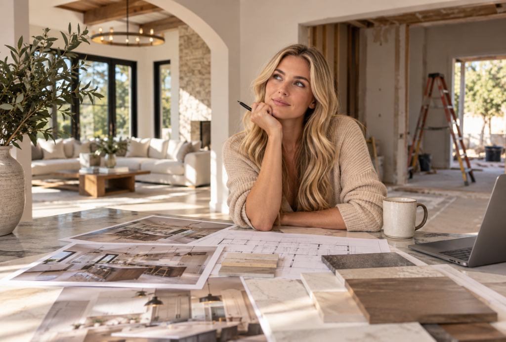 Homeowner considering remodeling decisions and common remodeling regrets during a major home renovation in Texas.